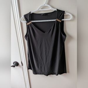 Sleeveless Black V-Neck Tank with Decorative Metallic Accents